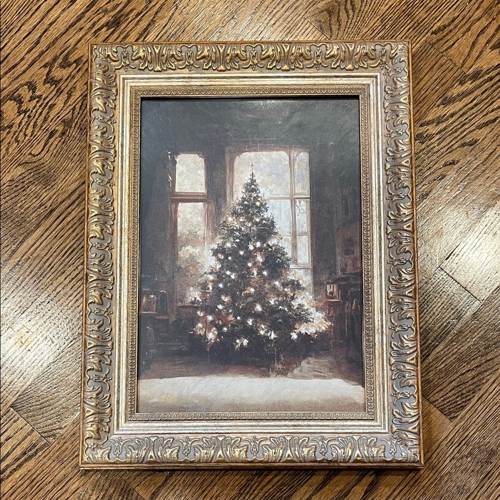 Petal Lane Vintage-Inspired Gold Framed Holiday Tree Art Christmas Decoration